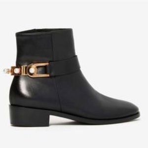 EUGENIA KIM Leather Ankle Boots With Faux Gold & Pearl Embellishment Size 40
